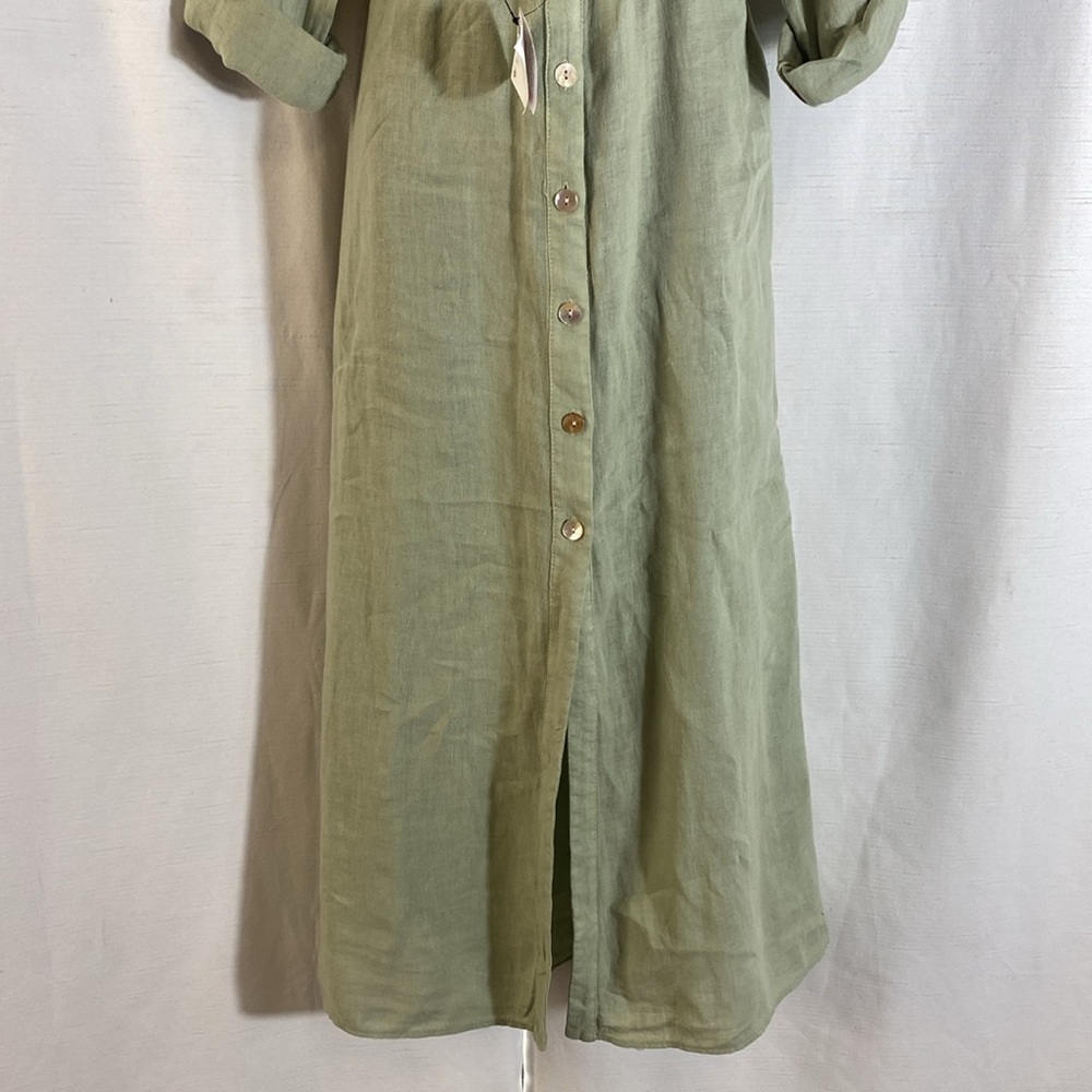BELTED LINEN SHIRTDRESS with Slit for Casual Wear Size S - Picture 9 of 16